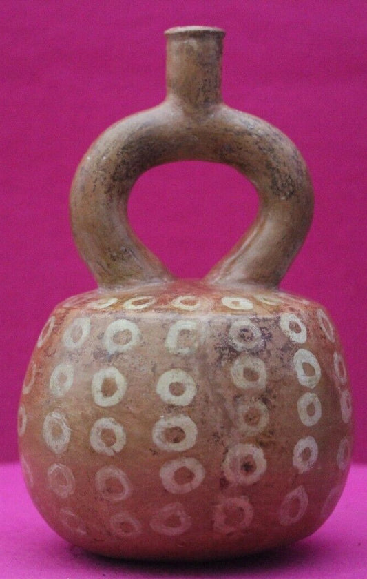 Authentic Pre Columbian Artifact Stirrup Pottery Vessel 1200AD Moche Peru T81