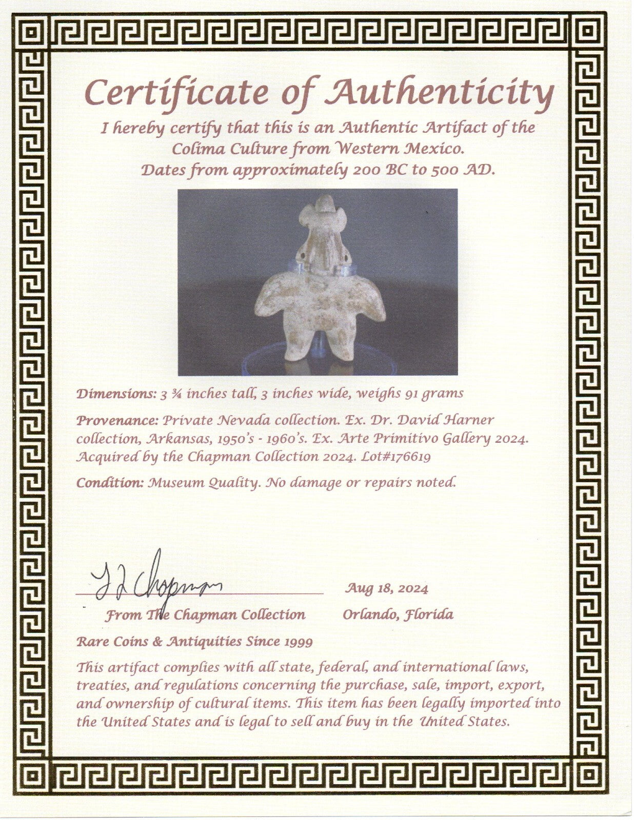 Authentic Pre Columbian Artifact Dwarf Tomb Figure Colima Mexico COA T94