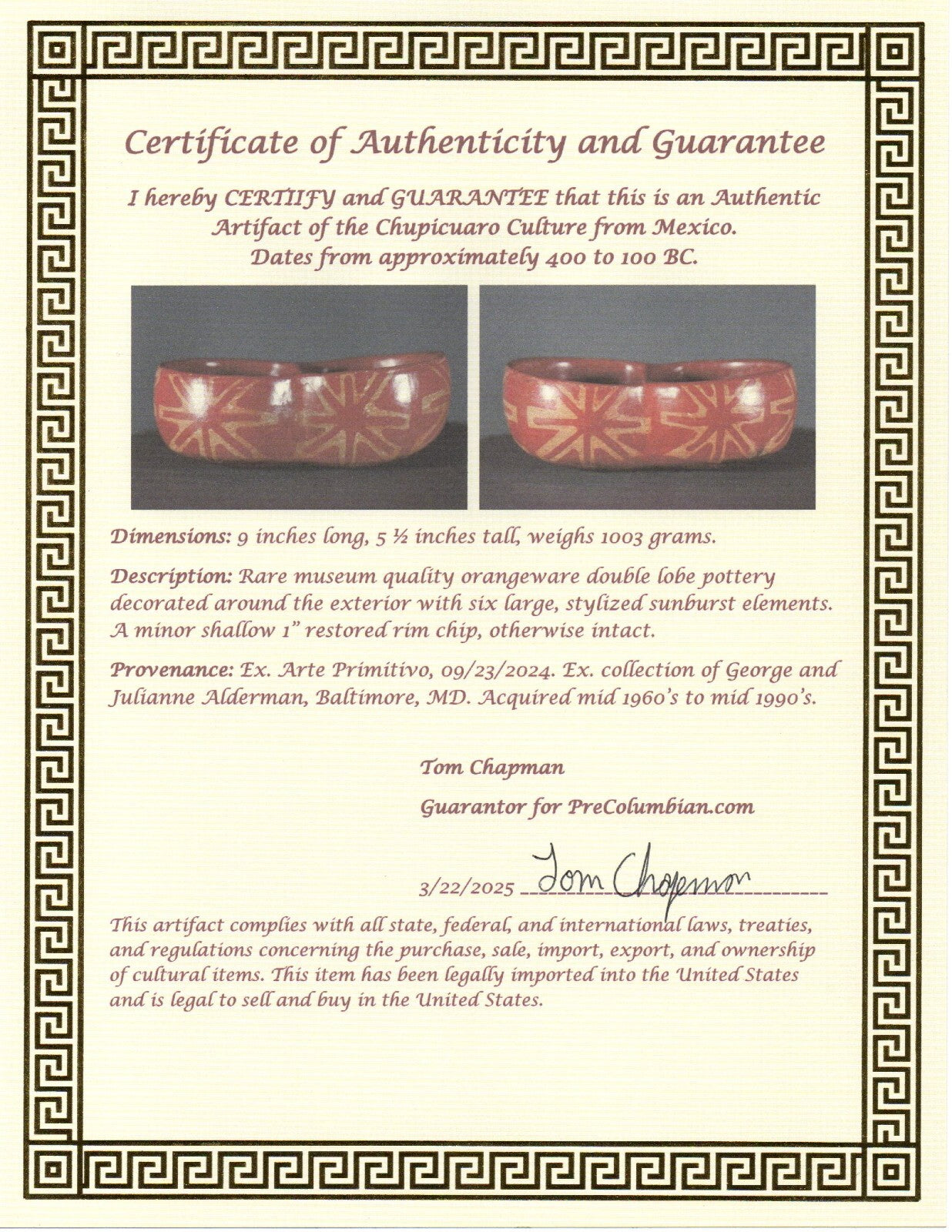 Authentic Pre Columbian Artifact Chupicuaro Bowl Mexico Ex Arte Primitivo T128