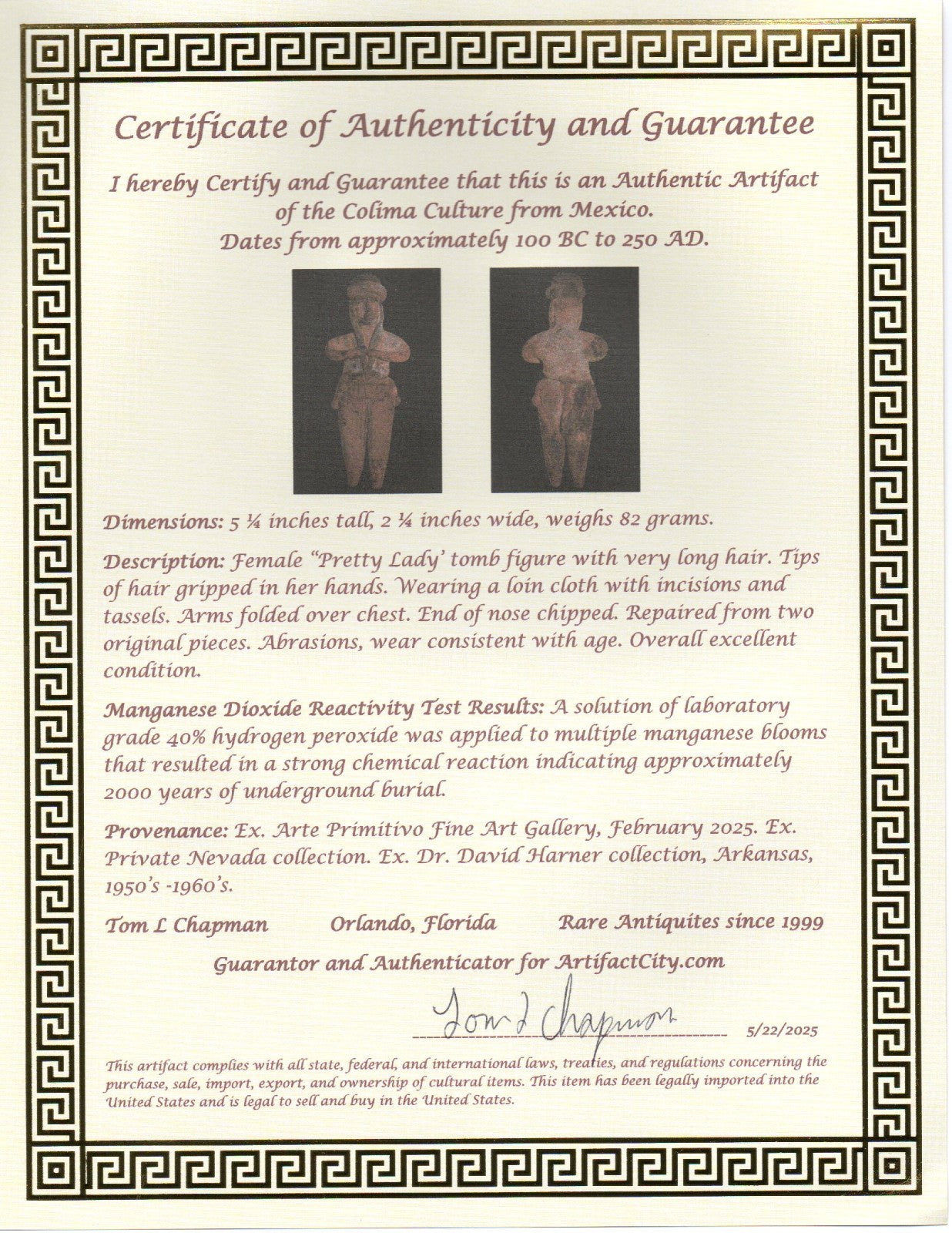 Pre Columbian Authentic Artifact Pretty Lady Tomb Figure Colima Mexico COA 16