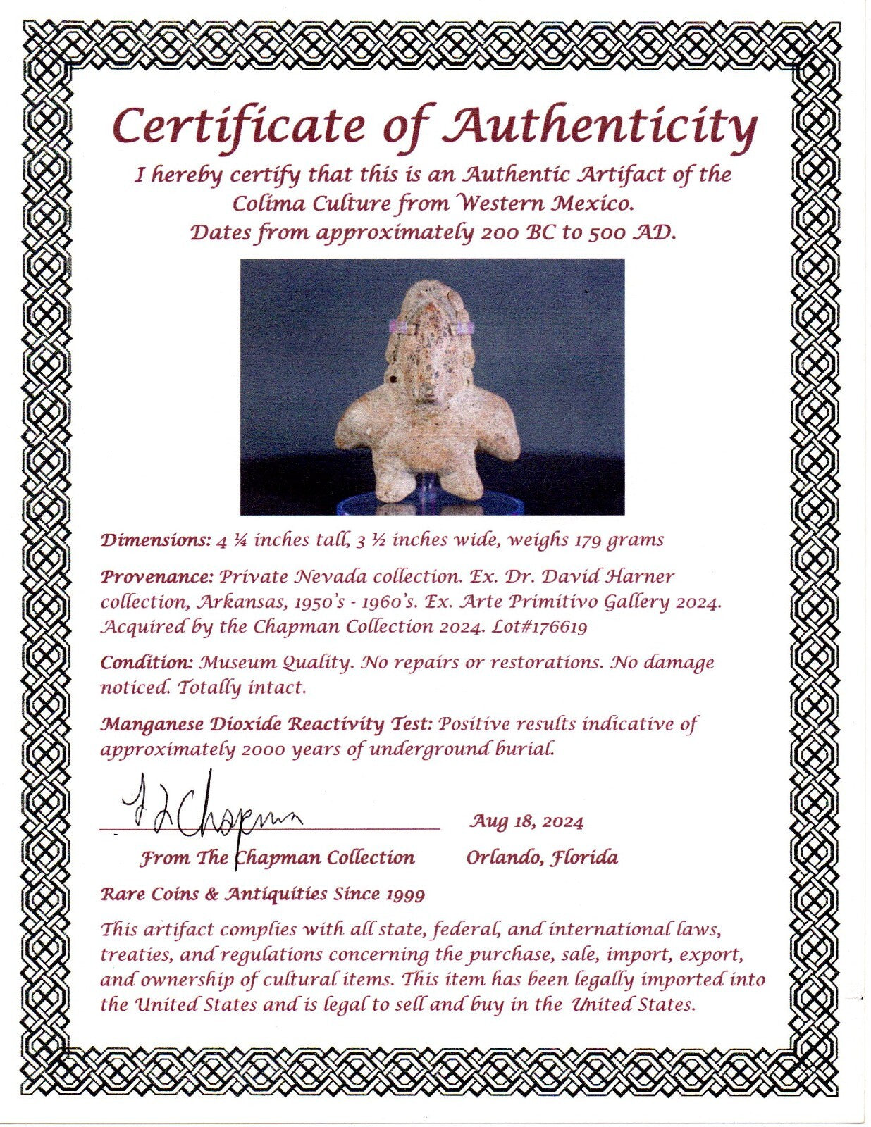 Authentic Pre Columbian Artifact Dwarf Tomb Figure Colima Mexico COA T60