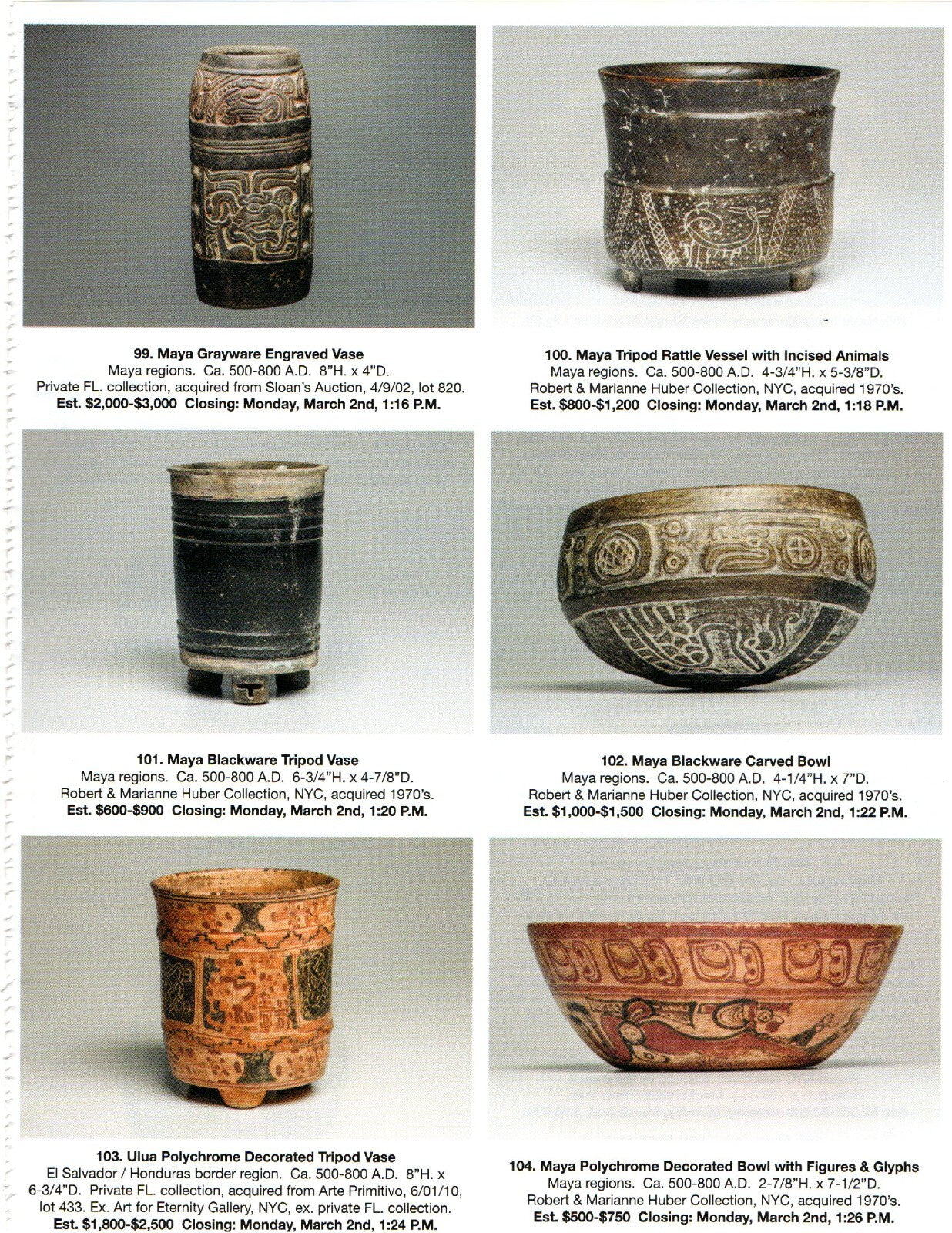 Pre Columbian Artifacts Price & Value Guide Arte Primitivo Auction Catalog #97