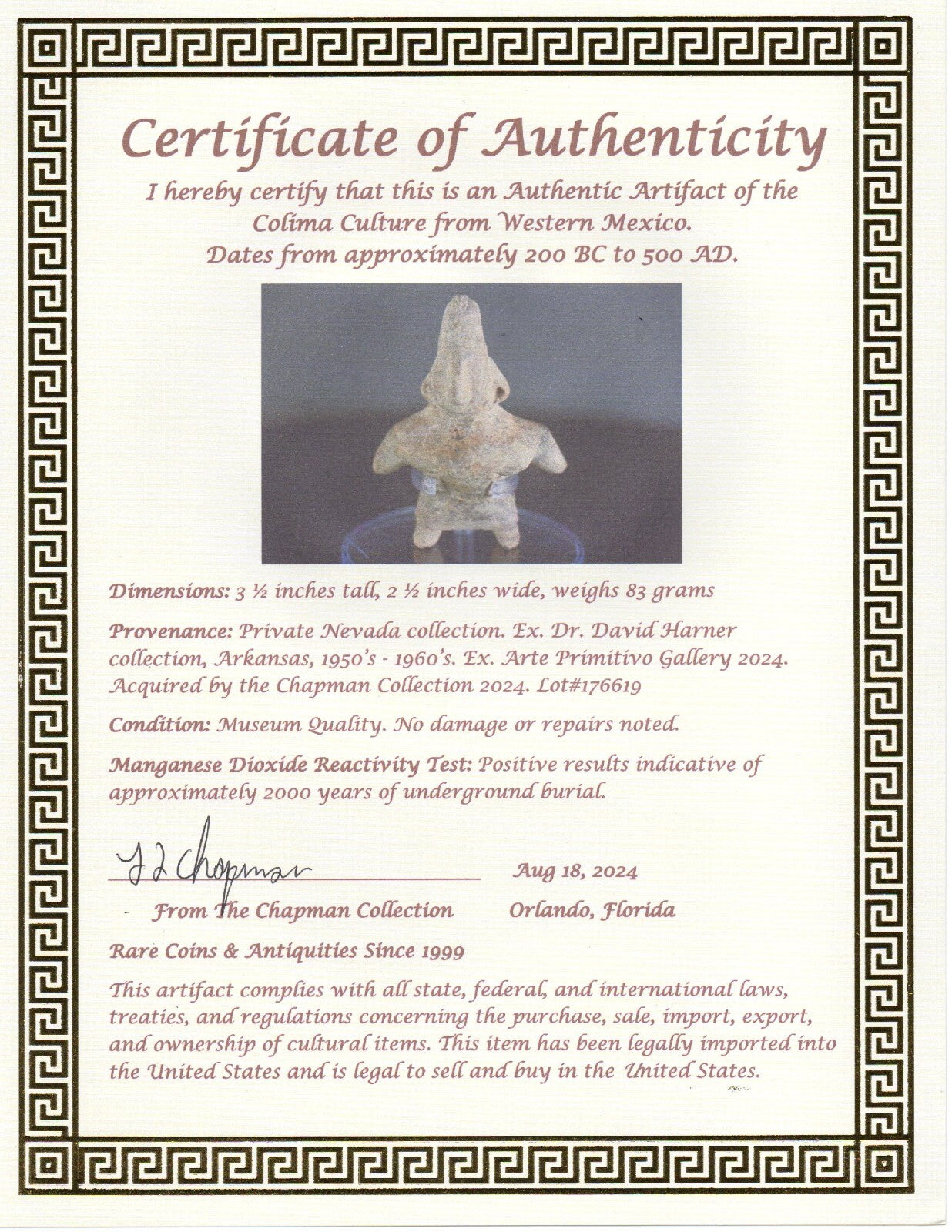 Authentic Pre Columbian Artifact Dwarf Tomb Figure Colima Mexico COA T91