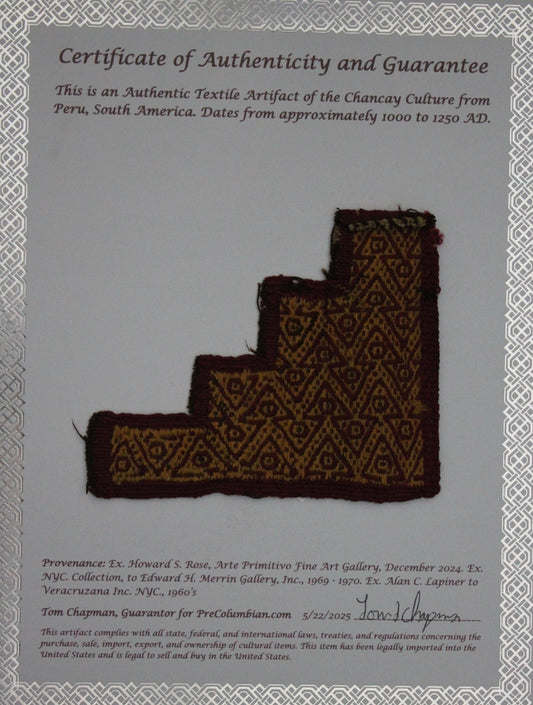 Pre Columbian Authentic Artifact Frameable Textile Border Chancay Peru COA 29