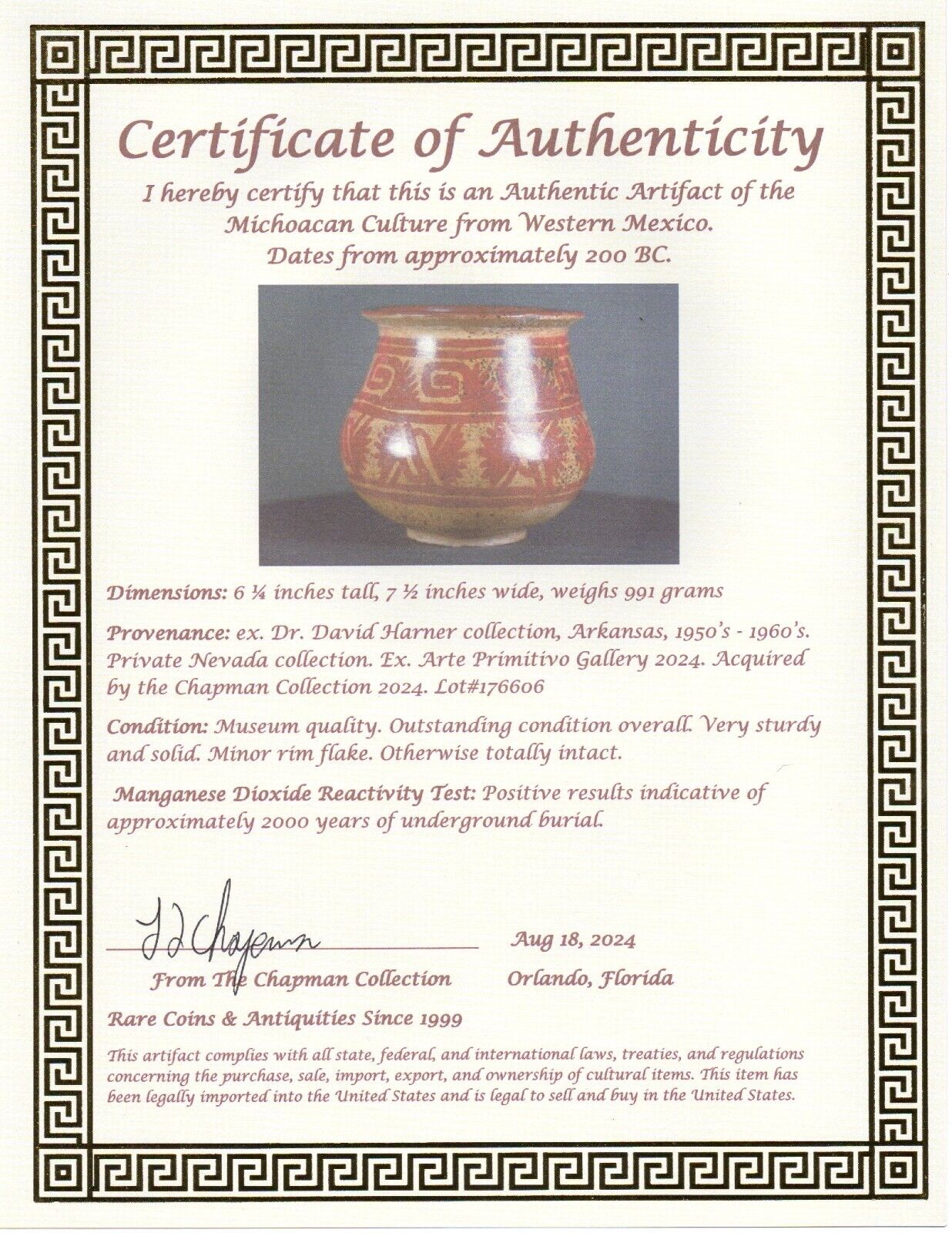 Authentic Pre Columbian Artifact Decorated Bowl Michoacan Arte Primitivo COA T65